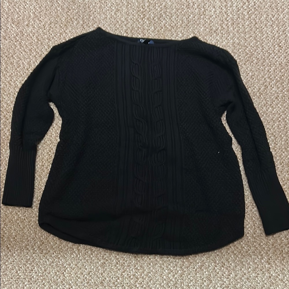 Chaps Black Crew Neck Sweater Classic Knit Design